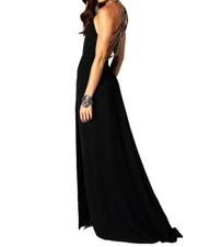 Halston Heritage Open Back Black Halter Gown Size 4