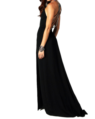 halston heritage black halter dress Halston Heritage Open Back Black Halter Gown Size 4