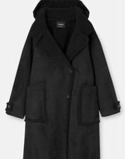 Pull And Bear Double-faced Long Coat Black Sz S Nwot