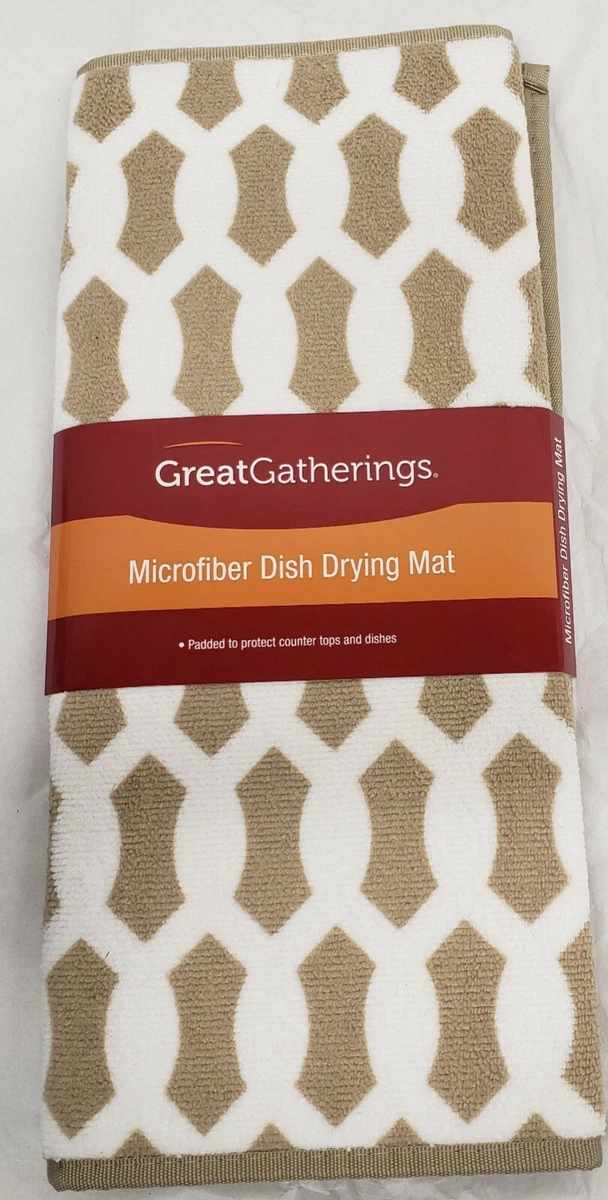 Kitchen Microfiber Dish Drying Mat (15 x 20) BEIGE/TAN & WHITE