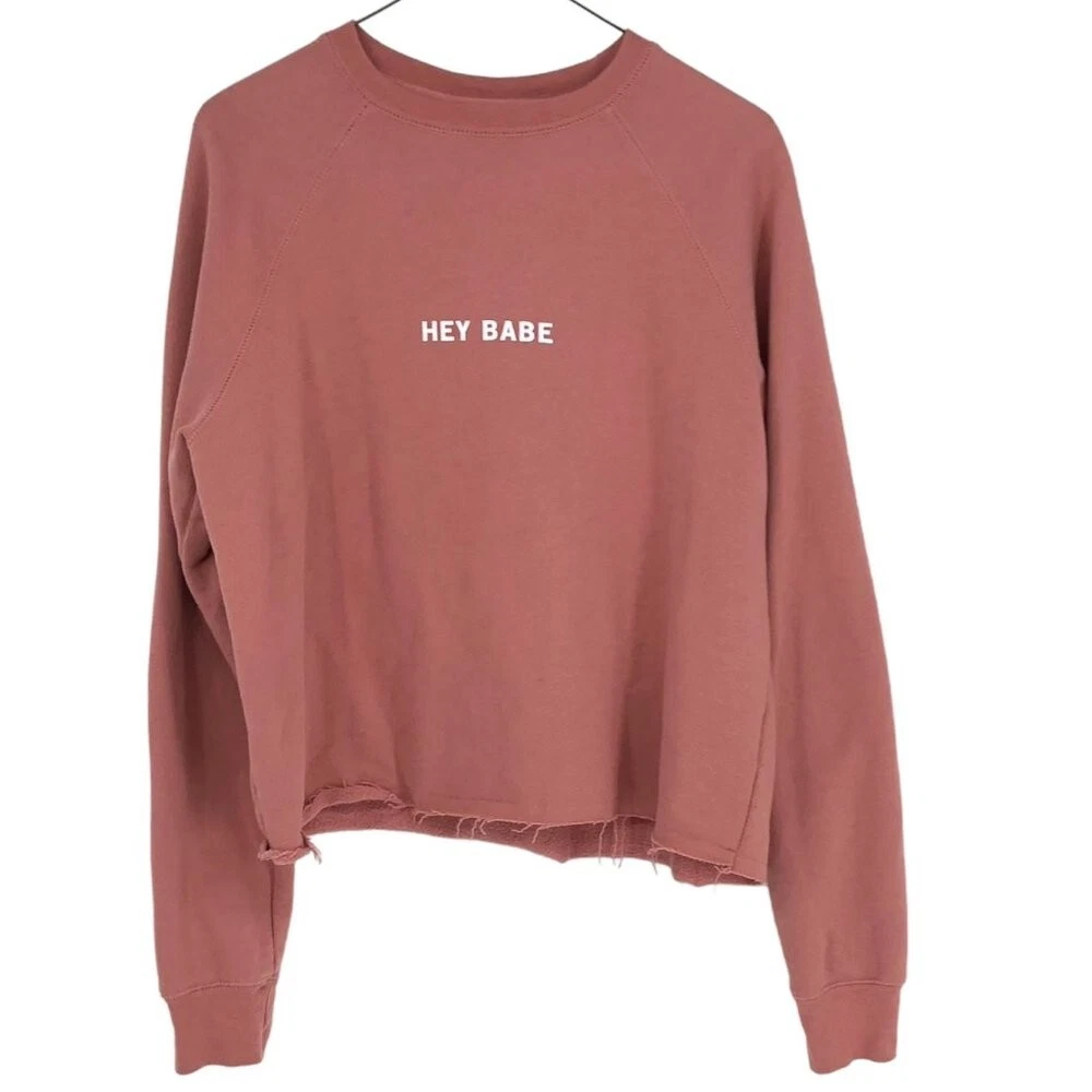 Brunette The Label Pink Hey Babe Cropped Crewneck Sweatshirt XS S