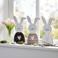 3Er Set Deko-Hase H22Cm Holz Osterhase Tischdeko Osterdeko Deko Aufsteller Figur