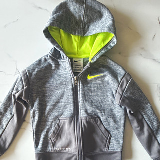 Nike Therma FIT Boys 3T Gray/Yellow Fleece Track Jacket Full Zip Hood Pockets