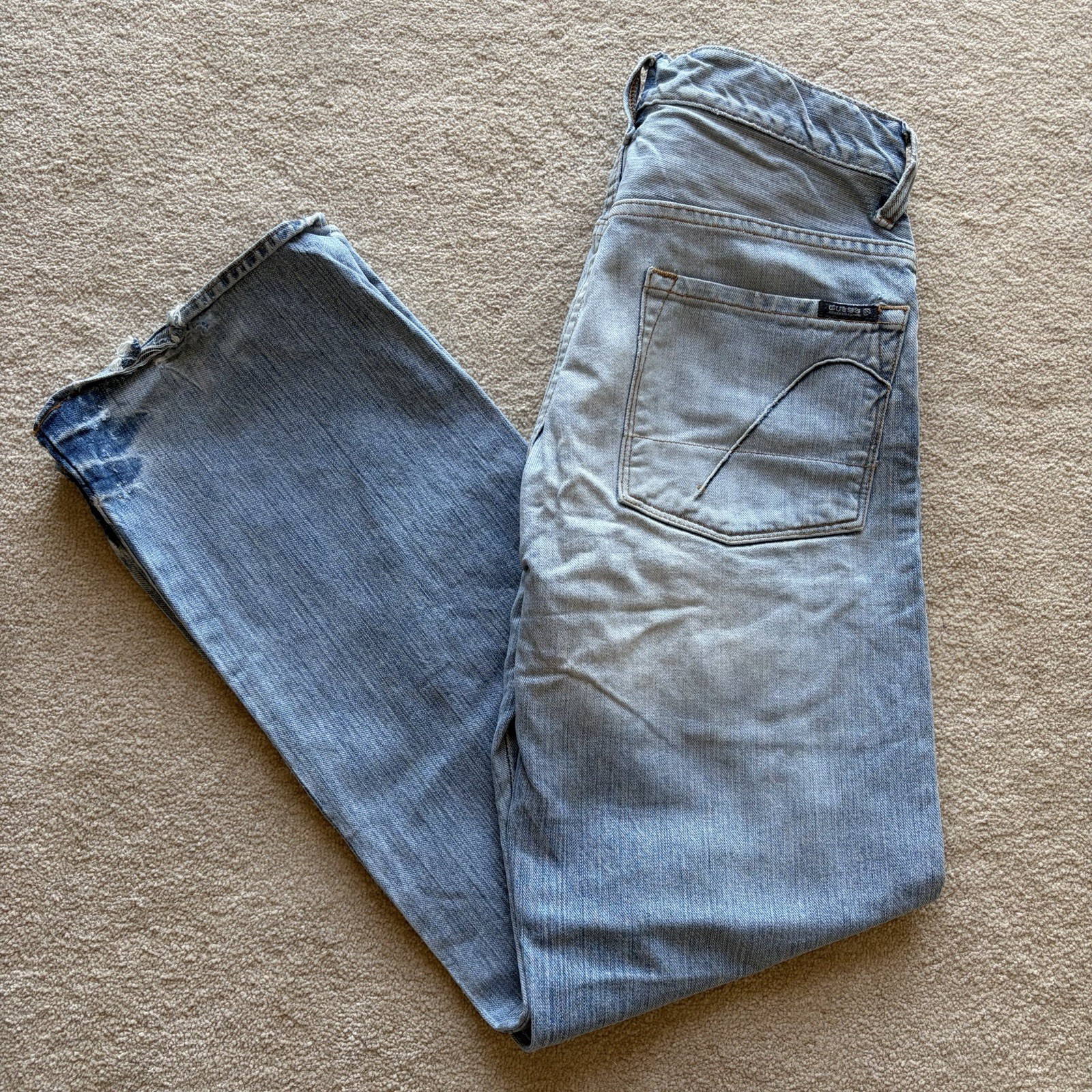 GUESS USA Distressed Patchwork Blue Denim Jeans Size 29 x 30