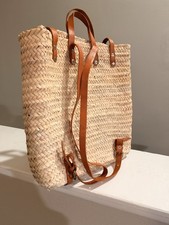 Woven Straw Tote Bag Leather Straps Basket Market Beach Handmade Large