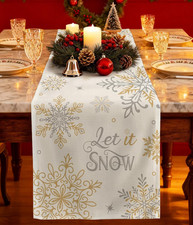 Christmas Table Runner Snowflake - 13x72 Let it Snow Winter Table Runner with Sn