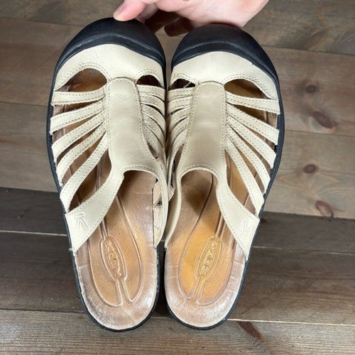 keen calistoga womens size 10 shoes beige leather slip on comfort sandals - Picture 6 of 8