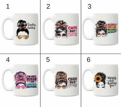 Messy Bun 11 Unzen Kaffee Tee Tassen, lustige Mama Leben Tassen - 15 Designs verfügbar