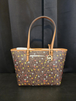 Michael Kors Jet Set Medium Carryall Airplane Print Tote Bag - Brown NWT