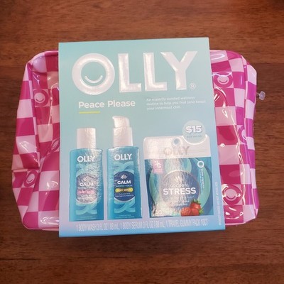 OLLY Limited Edition Peace Please Body Care & Vitamin Gift Set, 3 Count W/Bag