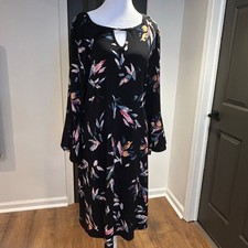 VIP ❤️ KNITS AVENUE Sz 22/24  Black Floral Flutter Sleeve Shift Dress Keyhole  