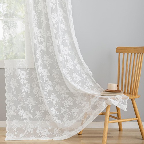 84 Inches Long Lace Curtains 2 Panels Set Country Rustic Rose Flower Vintage ...
