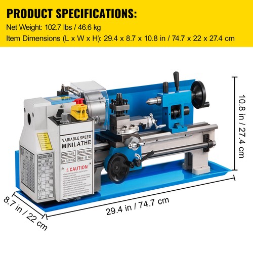 180x350mm Präzisionmetalldrehbank Drehmaschine 0-2500U/min 550W 12-52TPI - Bild 7 von 12