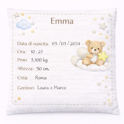 Personalisiertes Geburtskissen mit Namen und Daten - Babygeschenk