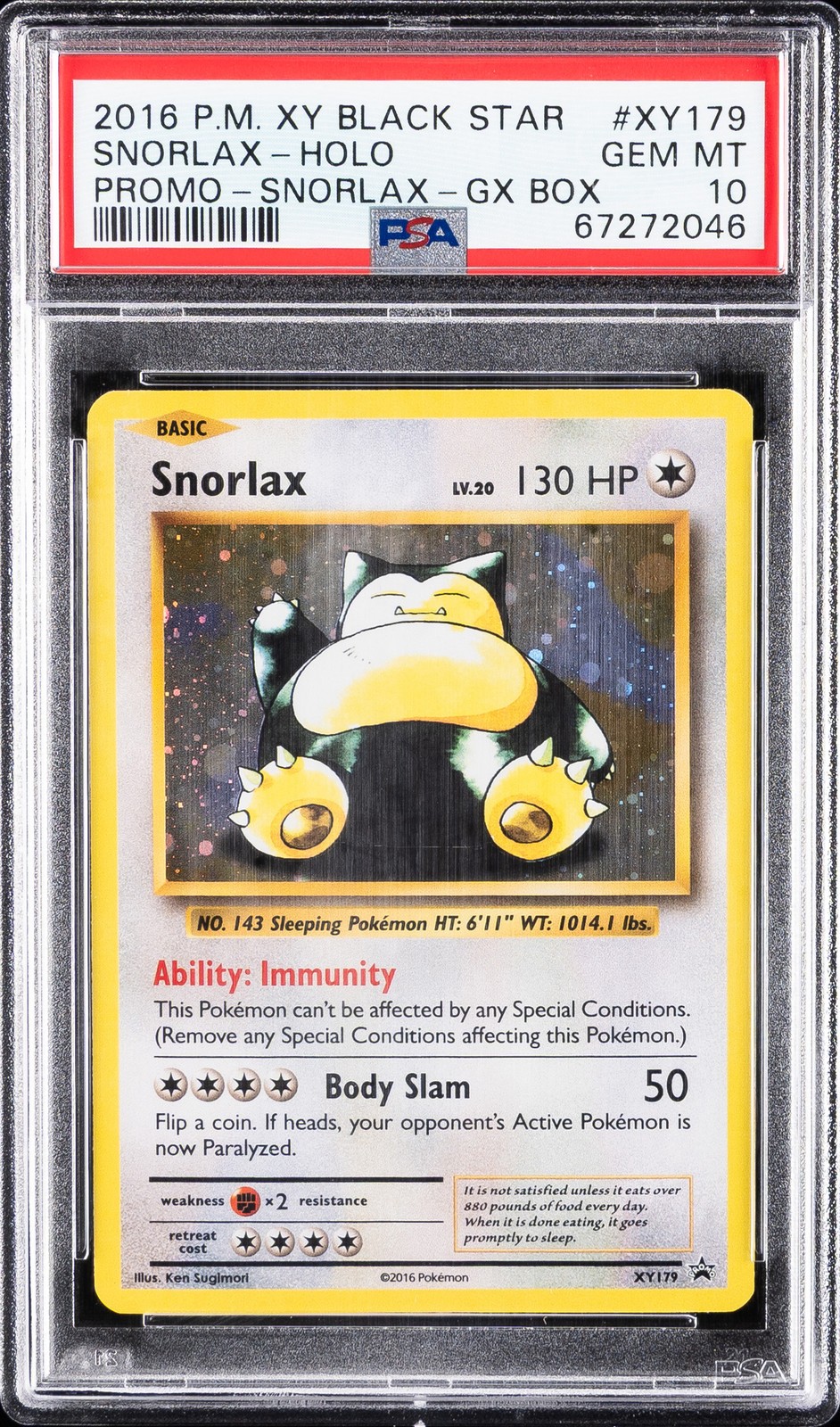 2016 POKEMON XY BLACK STAR PROMO SNORLAX GX BOX #XY179 SNORLAX-HOLO PSA 10