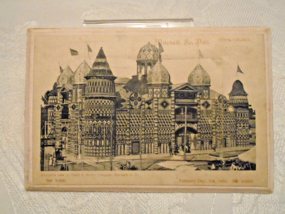 ANTIQUE 1905 CORN PALACE Mitchell S.D.B?W Photo w Inset Photo leaves RARE Unused