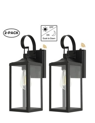 2 Pack Outdoor Wall Lantern Black 1-Light Exterior Porch Sconce Fixture