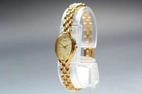 [MINT] Vintage Seiko 1F21-5A00 Gold Dial Quartz Women's Watch From JAPAN