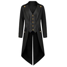 Mens Pirate Coat Renaissance Tailcoat Steampunk Jacket Halloween Large Black