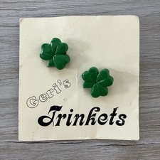 Vintage Shamrock Green Clover Stud Earrings Spring St. Patrick's Day NEW