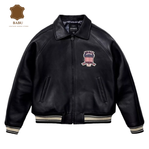 Avirex Men's Real Leather Jacket Sheepskin Flight Bomber American Varsity Jacket - Picture 2 of 14
