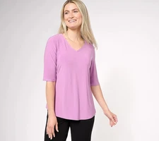 Attitudes by Renee Size MEDIUM Como Jersey V-Neck Tee MISTY MAUVE A609034