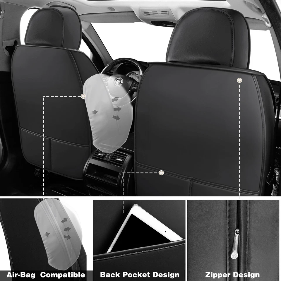 For Dodge Ram 1500 2500 3500 Car Seat Covers Front Rear Premium Leather Full Set - Image 3 of 4