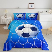 Soccer Comforter Set Twin Size Kids Football Net Bedding Set for Boys Girls T...