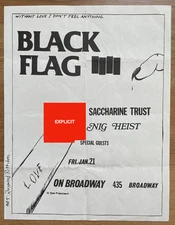 1983 Vintage Black Flag Punk Rock Concert Flyer Raymond Pettibon