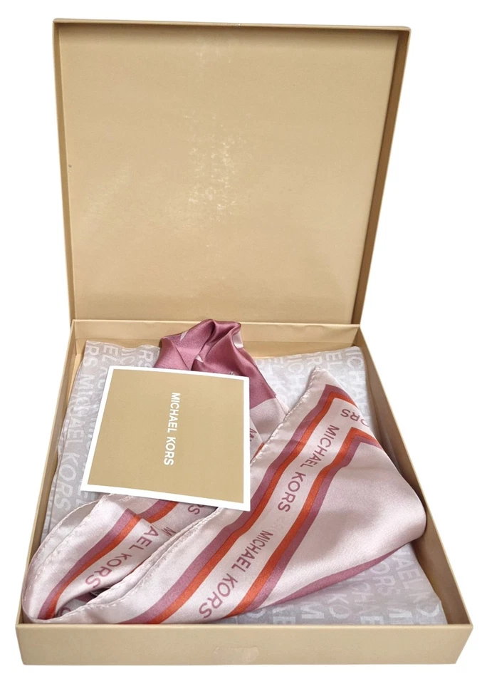 Michael Kors Color-Block Logo Dije Bandana de Seda Rosa Naranja Multi Cuadrado Nuevo Foto 2 de 4