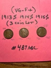 (1) 1913 S 11914 S 1915 S  13 14 15 S   Wheat Cent VG+- F +  Buyer grade #487ABC