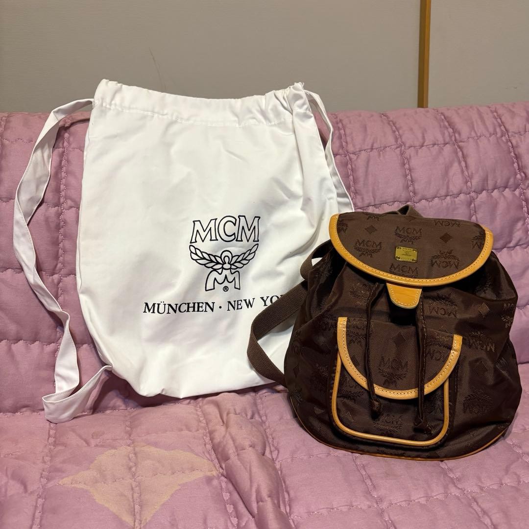 MCM Monogram Mini Backpack Brown Drawstring Vinta… - image 1