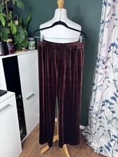 Uniqlo Velvet Wide Leg Trousers Brown Elastic Waist Lounge UK M BNWT E14