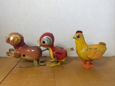 Vintage Tin Litho toys Mikuni Kanto Etc. wind-up Chick Bird Dog Parts or Repair
