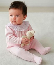 Baby Girl Sleepsuit Babygrow Velour All in One Smocking Embroidery PINK