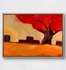 Laeknapes 12x9 Original Abstract Paper Museum Home Painting Artwork Autumn Daze