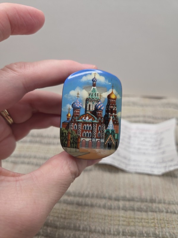 Vintage Russian Lacquer Box Hand Painted Folk Art Mini Jewelry Trinket