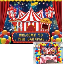 7x5ft Carnival Circus Party Backdrop Decor Circus Tent Carousel Ticket Booth ...