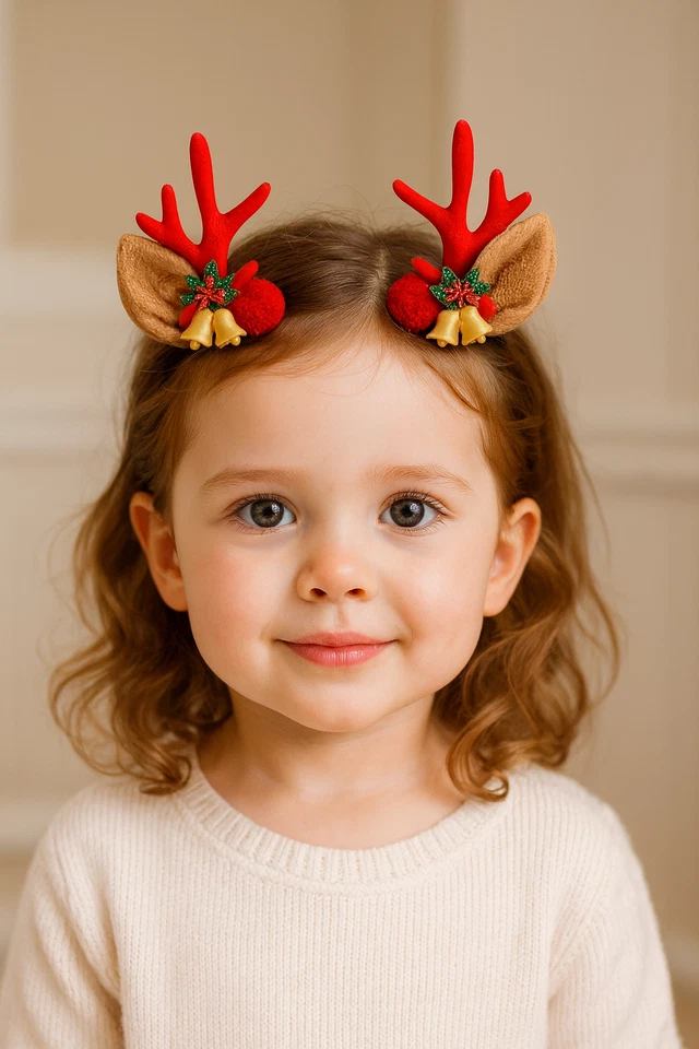 Pinzas para el cabello de cuerno de reno de Navidad de 2 piezas para niñas vacaciones cabello lindo Foto 2 de 4