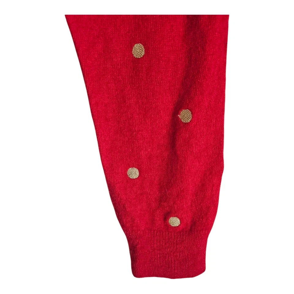 J. CREW Women M Sweater Embroidered Polka Dot Red Gold Long Sleeve Wool Blend 38 - Image 4 of 4