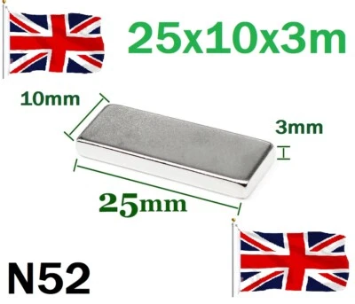 25x10x3mm N52 Neodymium Magnet Thin Rectangular Bar Magnet (various pack size)