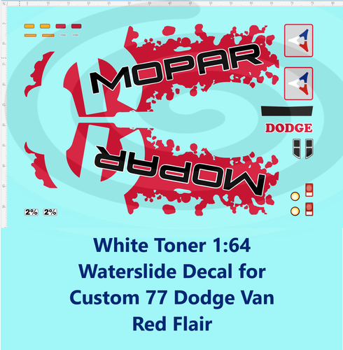 White Toner 1:64 Waterslide Decal for Custom 77 Dodge Van Red Flair - Bild 1 von 3
