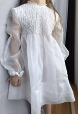 Girls Handmade Organza Wedding Pageant Party White Dress Pearls 4,5 Long Sleeve