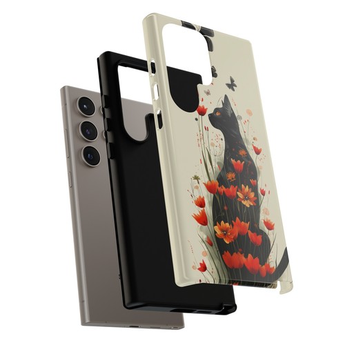 Phone-Ink iPhone, Pixel, Samsung Galaxy Case - Black Cat Red Wildflowers - 第 98/191 張圖片