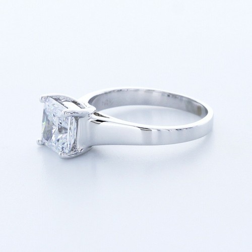 2.2CT NATURAL DIAMOND F/SI1 SQUARE CUSHION 18K WHITE GOLD TRELLIS SOLITAIRE RING - Picture 2 of 4