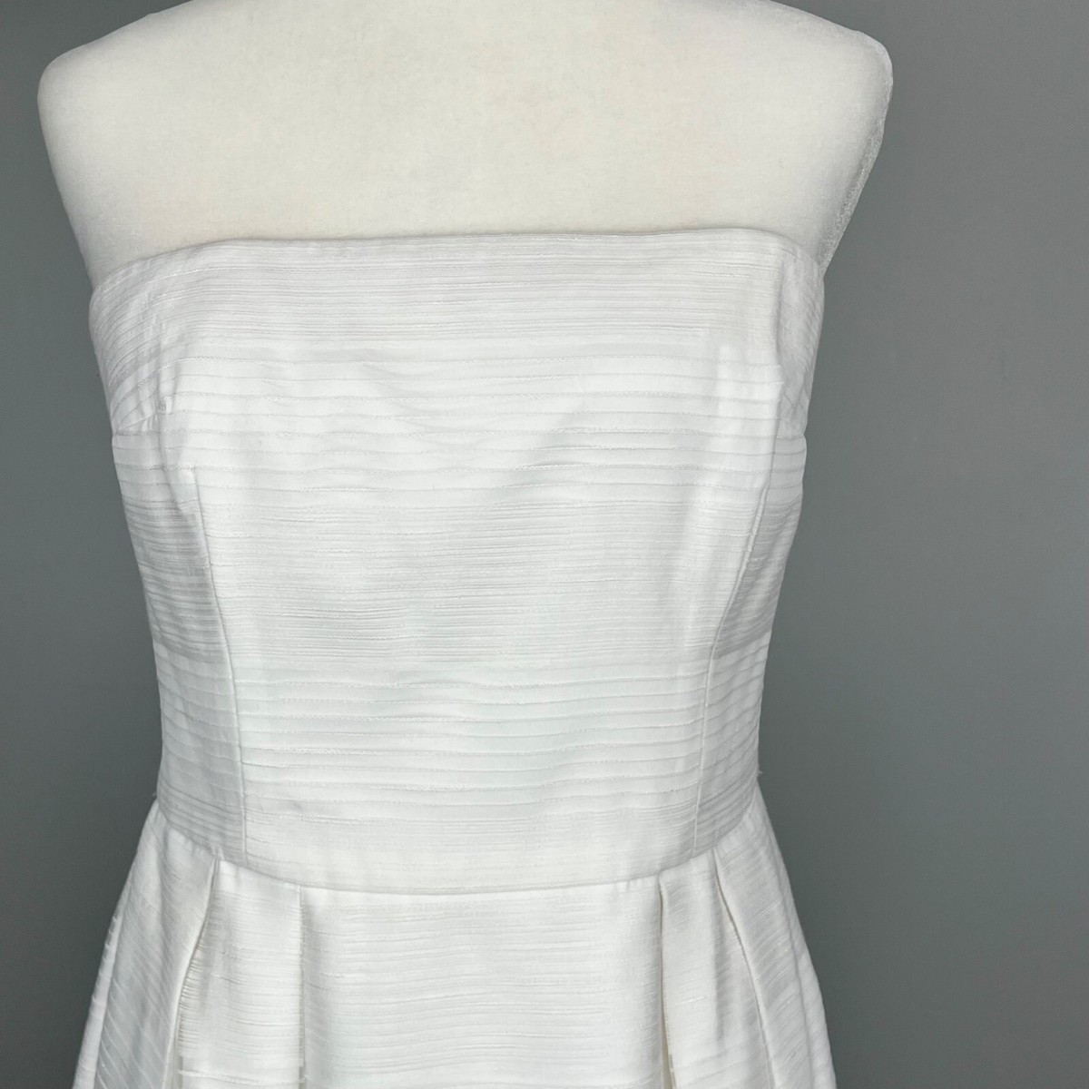 White House Black Market Strapless Dress White Fit Flare Pockets WHBM size  8 | eBay