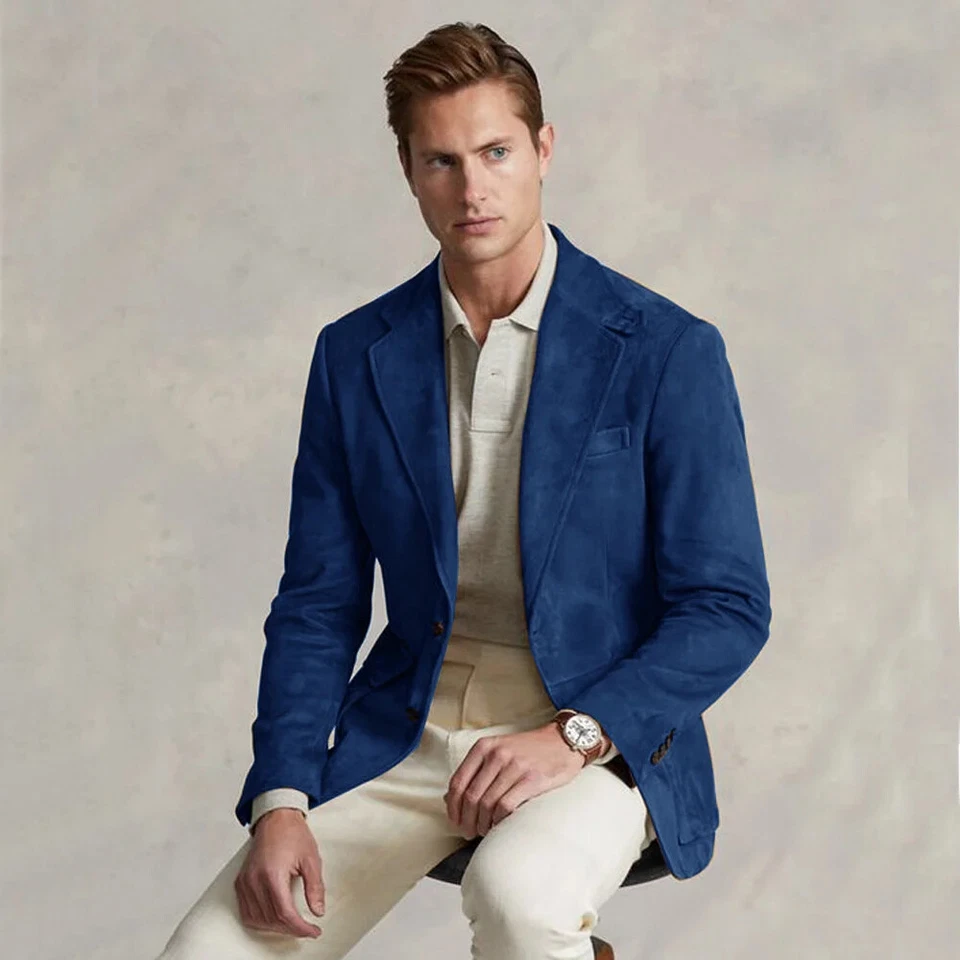 Men's Suit Jacket Suede Single Breasted Casual Elegant Male Coat for Business - Image 3 of 4