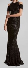 $3590 Michael Kors Women's Black Fishtail Paillette Gown Dress Size 8
