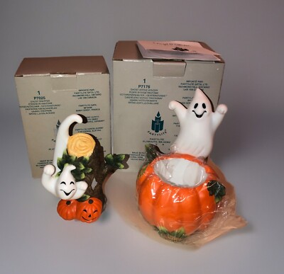 NIB PartyLite Ghost Snuffer Pumpkin Ghost Votive Candle Holder P7025 & P7176 NEW