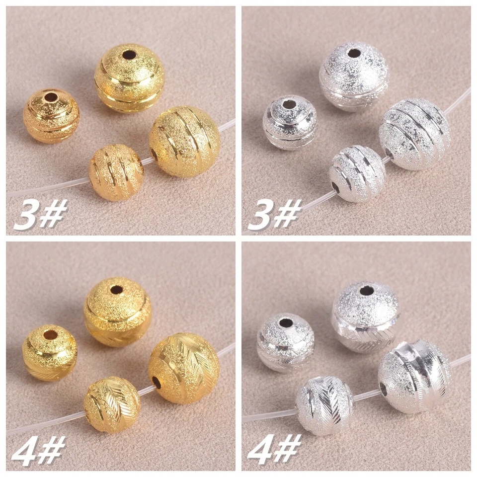 8-10mm Runde Hohlperlen Mattgold/Silber Messing Schmuckperlen Brass Metal Beads - Bild 4 von 4